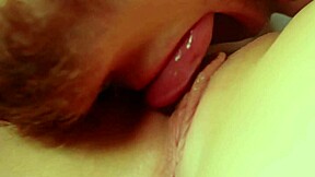 Hot amateur teen licks wet pussy lips closeup