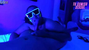 Submissive Stepson Deepthroats Cock In Neon Room, Gagging And Spitting