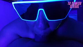 Submissive Stepson Deepthroats Cock In Neon Room, Gagging And Spitting