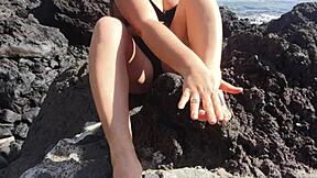 seductive stepmom flashing her big ass on a public beach