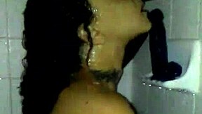 Is Brook Starr a shower slut? Petite ebony latina milf in golden shower blowjob.