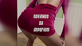 Skinny Brunette Crossdresses in Bathroom with Lover