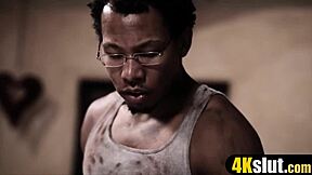 the cute petite chloe cherry gets a blindfold surprise and a big black coffee in the room