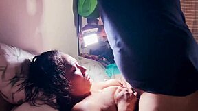 Mexican Girlfriend Intensely Sucks Neighbor's Fat Cock, Leaving Her Tits Covered In Cum