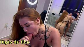 i'm the curvy redhead bodybuilder, giving a blowjob and asking for cum in my mouth, with errors.