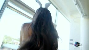 my beautiful sister-in-law surprises me with her playboy bunny costume, and we enjoy beers together