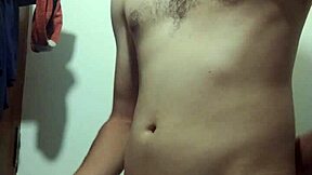 young woman undresses in bathroom for solo session