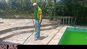 the pool guy cleaned my ass and came inside