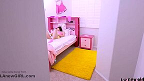 Brunette teen pounded by step-dad in private bedroom session