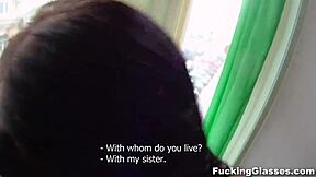 fucking glasses girl bends over for shaved pussy sex on piano