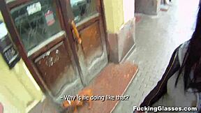 fucking glasses girl bends over for shaved pussy sex on piano