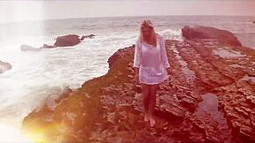 cindy dollar strips out of her red dress and works her twat with a powerful vibe striptease shaved pussy panties outdoor fuck doll lingerie glamour teen