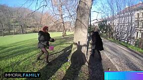 mia trejsi takes double vaginal in easter foursome with hot redhead katy rose