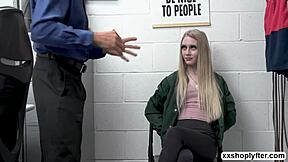 Shoplifter Emma assists LP officer with his naughty needs at work