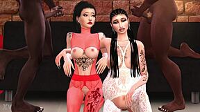 Pregnant milf Kate Ina and Chunga share big cocks in group