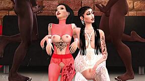 Pregnant milf Kate Ina and Chunga share big cocks in group