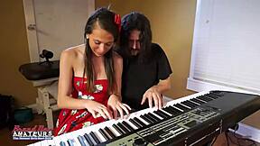 brunette coed cloe sucks cock then gets twat fucked deep and jizzed