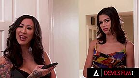 Lily Lane and Kylie Rocket heat up a steamy threesome with choking and fingering