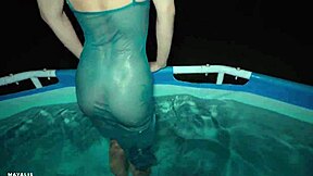 skinny teen babe bent over for big cock in the pool