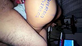 Curvy slut Dafri masturbates with dildo while husband works