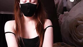 Amateur gives sloppy handjob to demure brunette's big cock