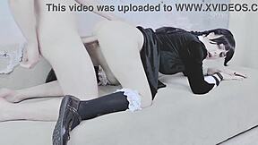 Wednesday Addams goes wild with fingers and ass fucking on Halloween.