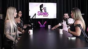 Bisexual beauty Juli Figueir� and Felipe Larrossa in sheer red lingerie, demonstrating oral skills and group play.