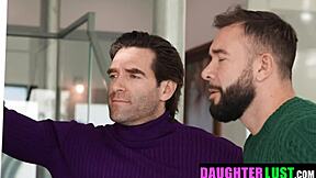 Girls fuck their stepdads hard in orgy