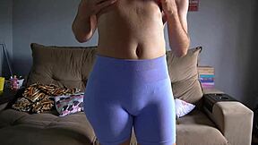 Tight spandex leggings assjob leads to dry hump cum in underwear over 18+ babe