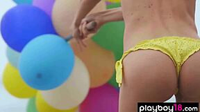 Skinny Italian MILF Plays With Balloons On Beach?