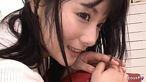 Petite Japanese teen 18+ tries first dildo anal while sucking and getting cum in mouth at uncensored JAV casting! 😲