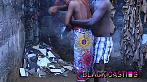 Backyard Fuck with Ebony Stud While Girlfriend Waits Inside