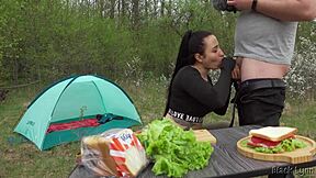 hungry stranger offers dick for a sandwich side view