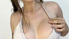 Beautiful latina teen 18+ proudly displays her big tits for her followers