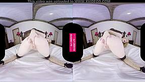 ivy jones uses dildo to masturbate her big tits and pussy in vr reality