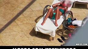 Sunbathing Beauty Feels Exposed As She Slides Bikini Bottoms Aside