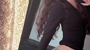 watch this petite slut finger her shaved pussy in front of the mirror, so horny and tight