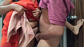 maid cleaning cupboard when owner came and took her hard