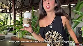 crazy cumwalk at starbucks, wild blowjob in public toilet