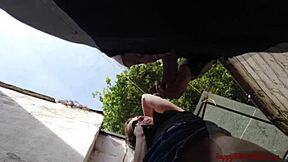 outside anal and pussy fuck, lots to swallow in closeup