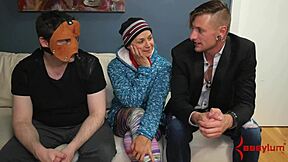 Busty teen anal sub bound in bondage, face fucked deepthroat, rough 3some cowgirl riding!