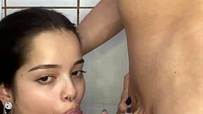 Debora prado gets cum on face after deep blowjob on big cock birthday