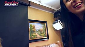 Petite Olyssia and Ryann lick hairless pussies and share a cock