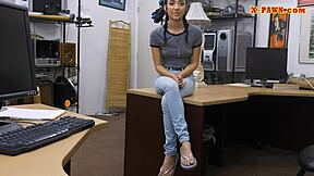 petite shaved teen gets intriguingly drilled by pawnshop owner in pov blowjob