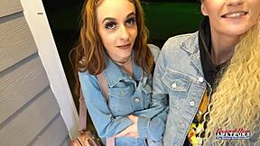 Skinny blonde sassy and cute brunette lola suck their tits and twats