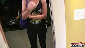 Petite Olyssia and Ryann lick hairless pussies and share a cock