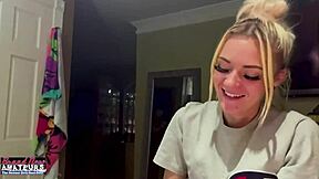 i watch this petite blonde finger her shaved pussy deep