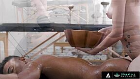 Nuru massage - new masseuse-in-training Kyler Quinn learns how to please her clients with riding