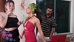 Two Little 18+ Sluts Suck Technician’s Huge Cock Dry!