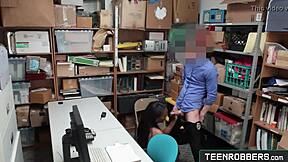 fucking that sexy ebony teen 18+ in doggystyle for stealing from the store - teen 18+robbers com